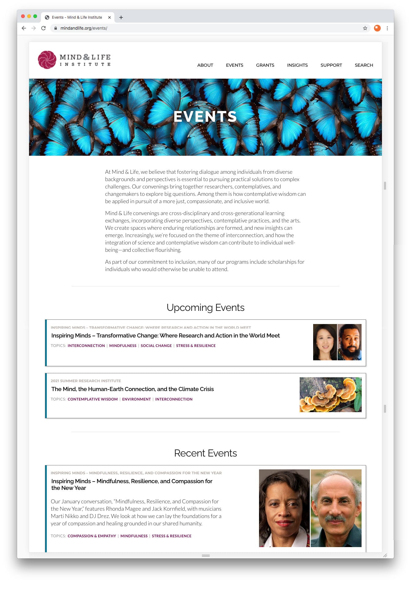 Events website page design