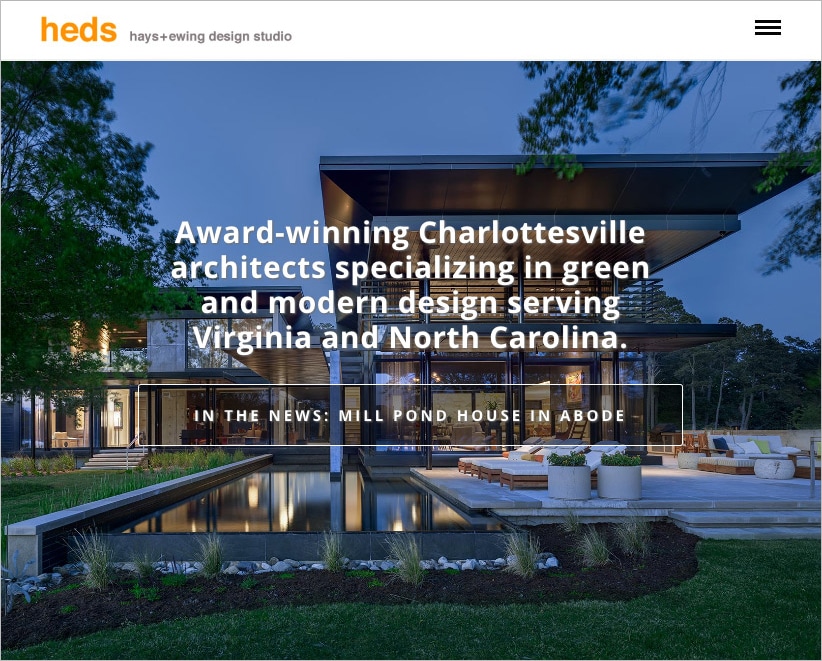 Modern Architect Homepage web design with mission