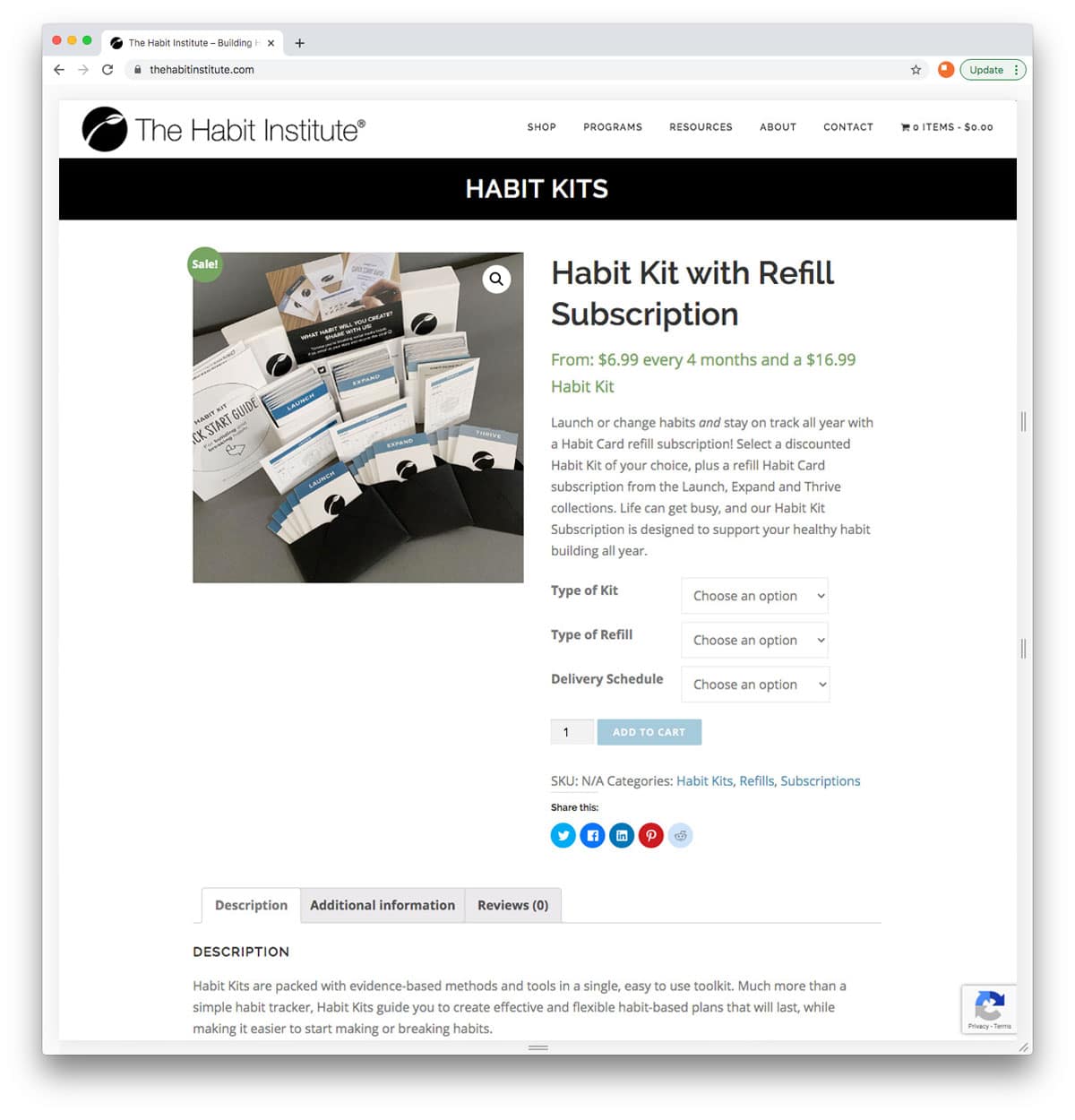 Habit Kit product page web design ecommerce