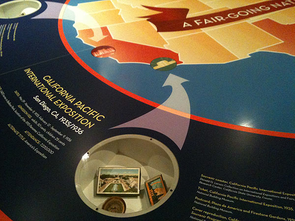 Detail of museum display map with items
